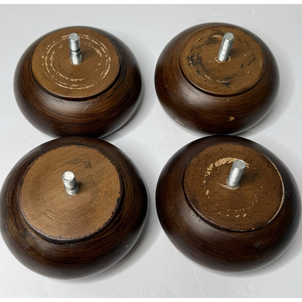 Wooden Bun Feet For Furniture Round Sofa Legs With Screws Thick Chunky Set of 4
